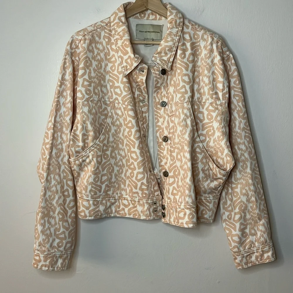 Pilcro Printed Trucker Jacket in Pink and White‎ size medium
